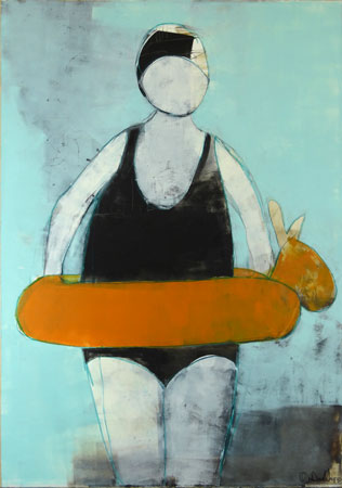 Orange Bunny Float | 42" x 30" x 1 1/2" Oil on paper on board