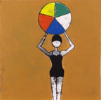 Beach ball I | 14" x 14" x 1 1/2" Oil on paper on board